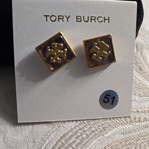 Tory Burch Gold and Dark Purple Stud Earrings